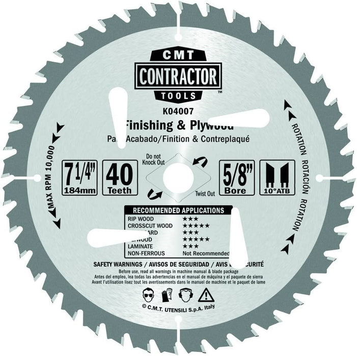 CMT Contractor Circualr Saw Blade 7-1/4″ Teeth: 40