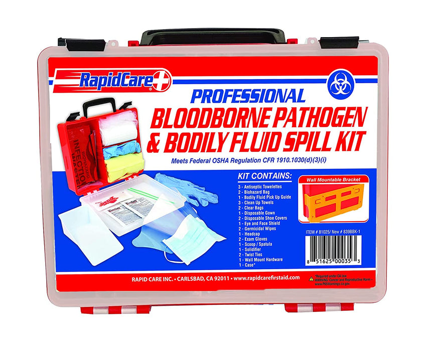 BBPKITP - Rapid Care First Aid 839BBK-1 Premium Bloodborne Pathogen & Bodily Fluid Spill Kit, OSHA Compliant, Wall Mountable, 10″ x 8″ x 3 1/2″
