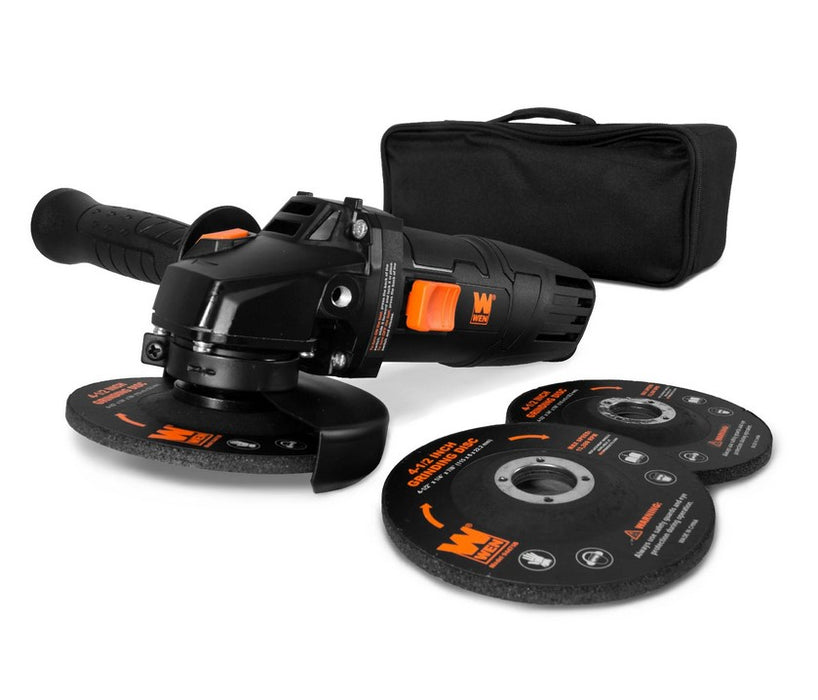 WEN – 7.5-Amp 4-1/2-Inch Angle Grinder with Reversible Handle, Three Grinding Discs, and Carrying Case