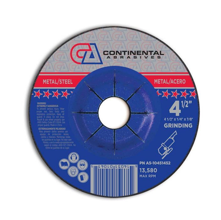 Continental Abrasives 4.5″ Width: 1/4″ x 7/8 Grinding Disc