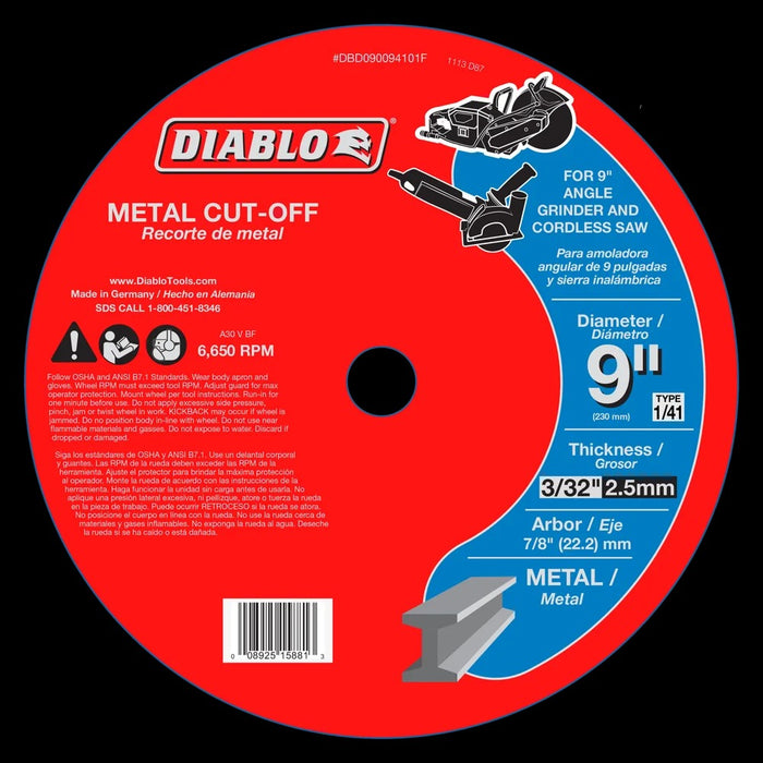 Diablo’s 9in x 3/32 Type 1 premium metal cut-off discs
