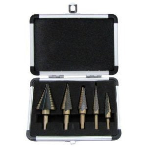 Uni-Bits 5 piece step bit kit. Includes #’s 1, 3, 4, 8 and 12