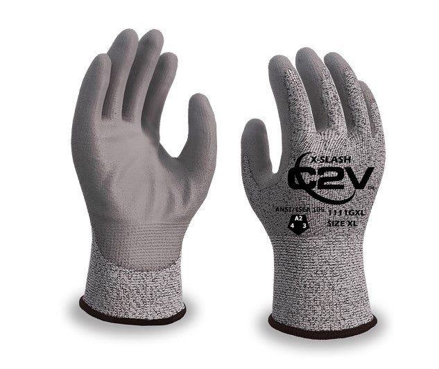 C2V X-Slash 13-Gauge ANSI A2 Cut Resistant PU Coated Work Gloves Coated Palm