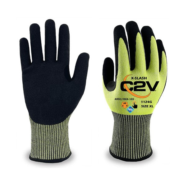 C2V 1124 X-Slash Hi-Viz Yellow ANSI A6 Cut Resistant Work Gloves