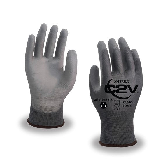 C2V X-Stress 13-Gauge Gray Polyester PU Coated Work Gloves Coated Palm