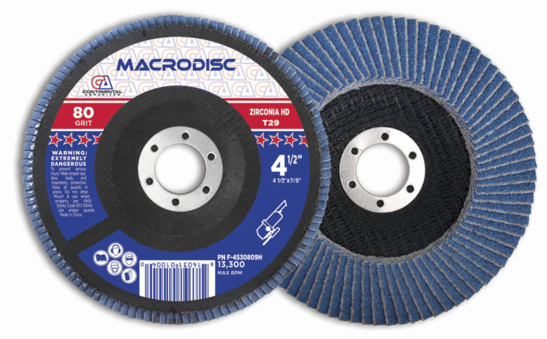 Continental 4-1/2 Inch Zirconia Flap Disc 80 Grit 7/8 Arbor Blending Contouring Abrasive Wheels