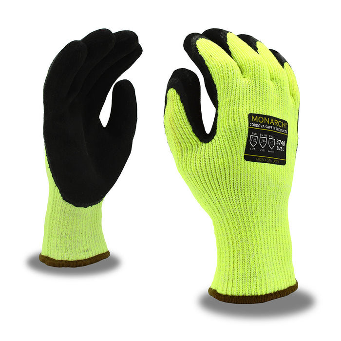 Cordova Monarch Sub-Zero 7-Gauge ANSI A5 Microfoam Latex Cut Resistant Work Gloves Coated Palm