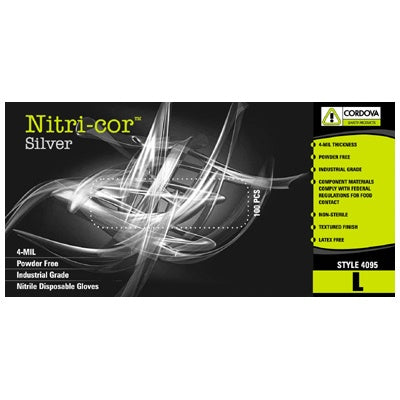 Cordova Nitri-Cor Silver 4 Mil Nitrile Disposable Gloves Medium 100 Box Disposable Gloves