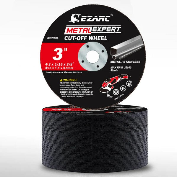 EZARC 3 Inch Metal Cut-Off Disc 1/16 Thick 3/8 Arbor 25000 RPM Die Grinder Abrasive Wheels