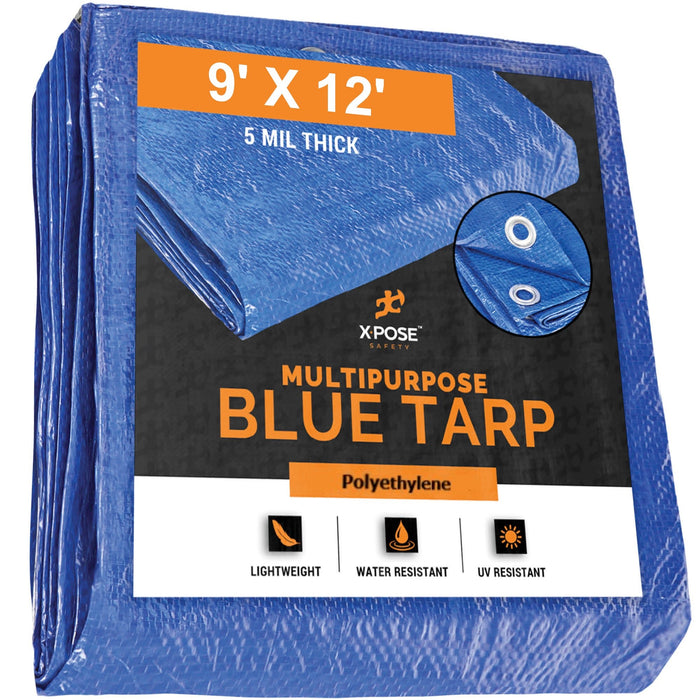 Blue Tarp 9 x 12 Ft 5 Mil Waterproof Polyethylene Cover Jobsite Accessories