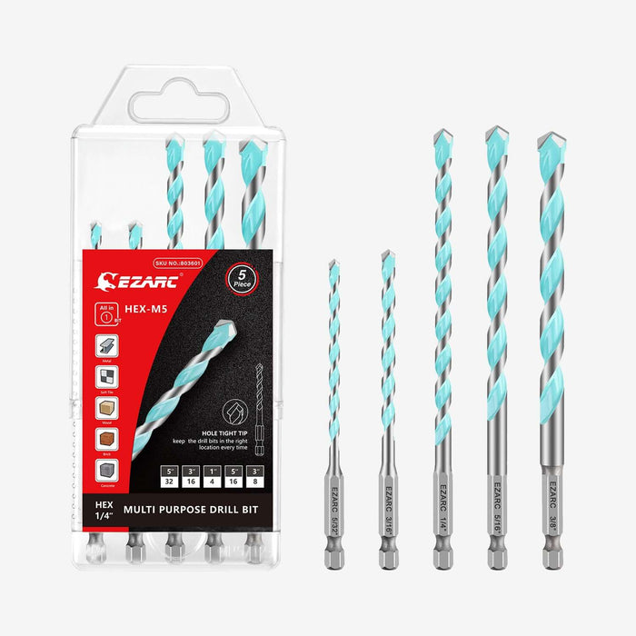 EZARC Hex Shank Tungsten Carbide Multi-Purpose Drill Bit Set 5pc