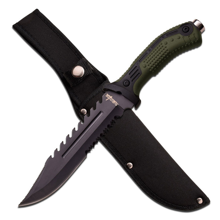 Survivor HK-793GN 14 Inch Stainless Steel Fixed Blade Knife Black Saw Back Blade Knives Cutting Tools