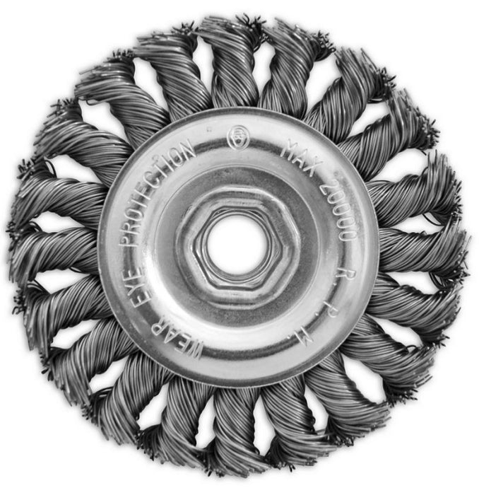W1 4 Inch Carbon Steel Twist Knot Wire Wheel 5/8-11 Arbor 20000 RPM Abrasive Wheels