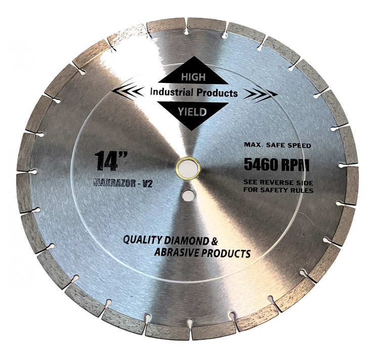 High Yield MAXRAZORV2 14 Inch x .120 Multi-Purpose Diamond Blade 1 Inch 20mm Arbor 10mm Rim