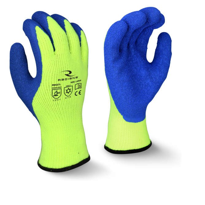 Radians 7-Gauge Hi-Viz ANSI A3 Crinkle Latex Winter Gripper Work Gloves Coated Palm