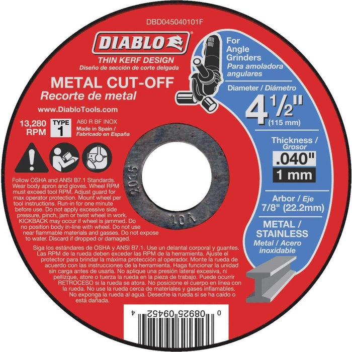 Diablo 4-1/2 Inch Premium Aluminum Oxide Metal Cut-Off Disc Type 1 Flat Cut-Off Discs