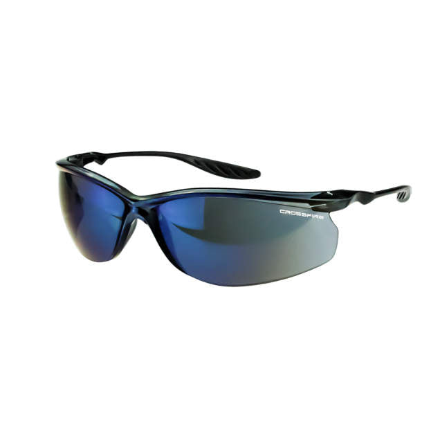 Crossfire 3748 24Seven Performance Safety Eyewear Blue Mirror Lens Crystal Black Frame
