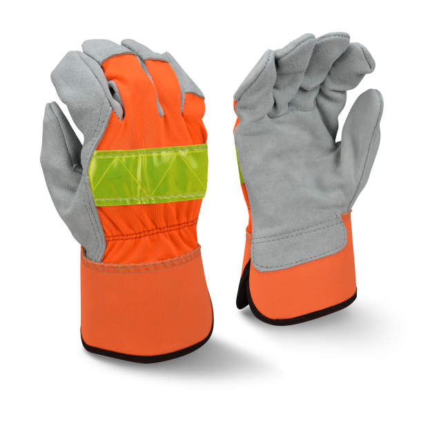 Radians RWG3200HV High Visibility Split Cowhide Leather Palm Work Glove with Safety Cuff