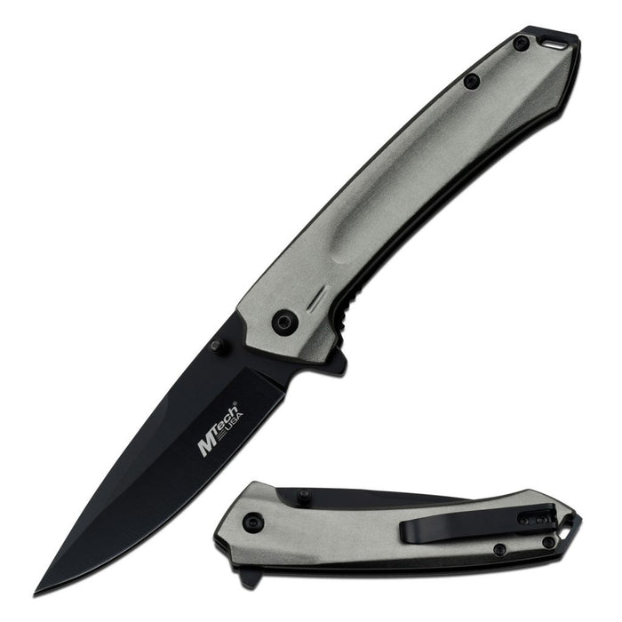 MTech USA MT-A1202GY Spring Assisted Folding Knife Gray Aluminum Handle Knives Cutting Tools