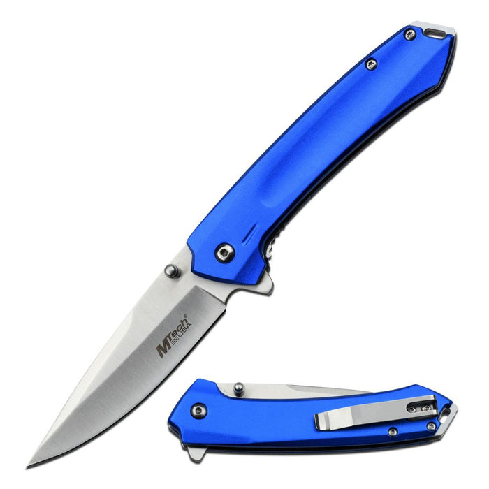 MTech USA MT-A1202BL Spring Assisted Folding Knife Blue Aluminum Handle Knives Cutting Tools