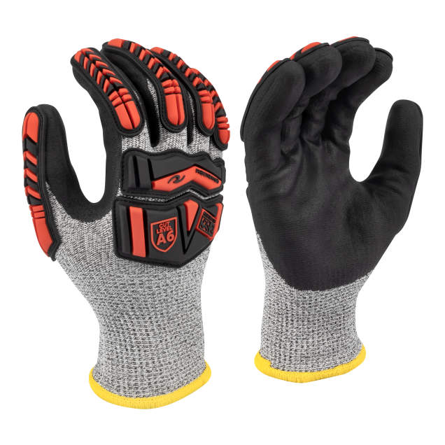 Radians RWG816 A6 Cut Resistant HPPE/Steel Nitrile-Coated Impact Glove with TPR