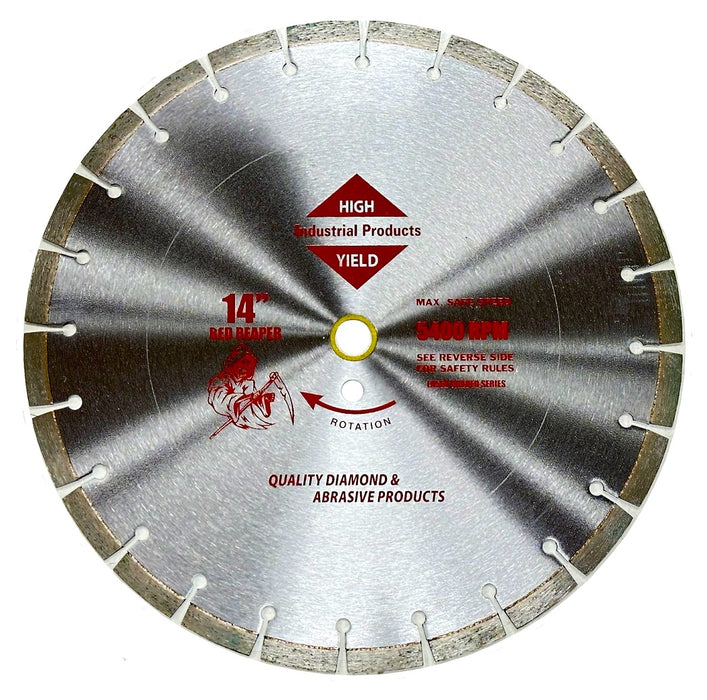 High Yield REDREAPER14 14 Inch x .125 General Purpose Diamond Blade 1 Inch 20mm Arbor 5400 RPM 12mm Rim