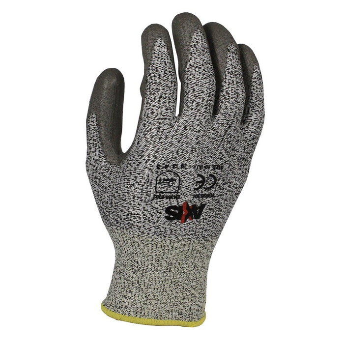 Radians Axis 13-Gauge HPPE ANSI A2 PU Dipped Cut Resistant Work Gloves Coated Palm