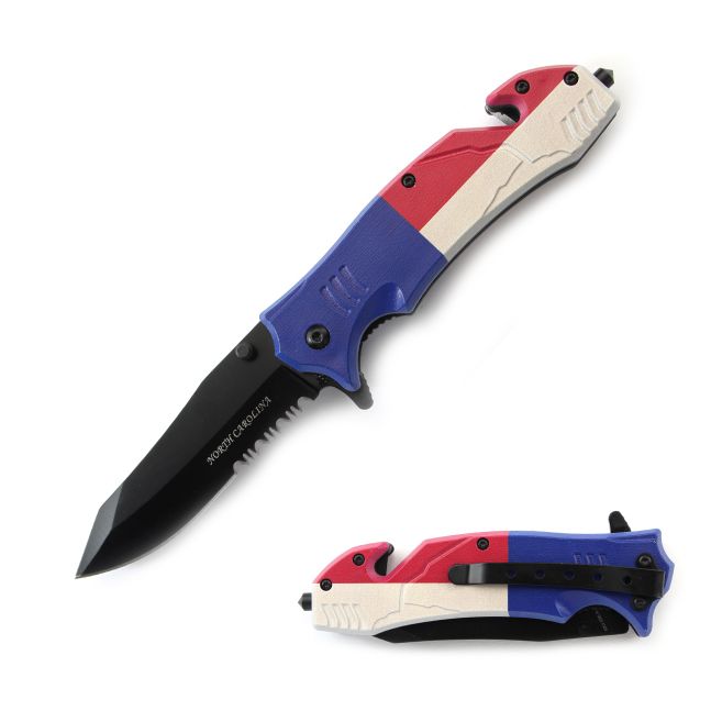 Snake Eye Tactical SE-0465NC 9 Inch Spring Assisted Folding Knife Flag Handle Pocket Clip Knives Cutting Tools