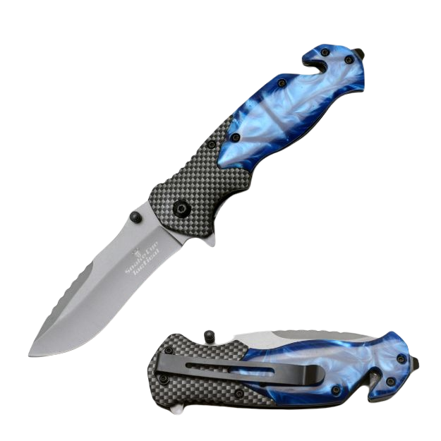 Snake Eye Tactical SE-1195BL 8.5 Inch Spring Assisted Folding Knife Blue Handle Pocket Clip Knives Cutting Tools