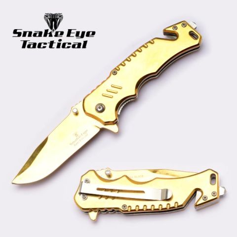 Snake Eye Tactical SE-1385GD Spring Assisted Folding Knife Gold Knives Cutting Tools