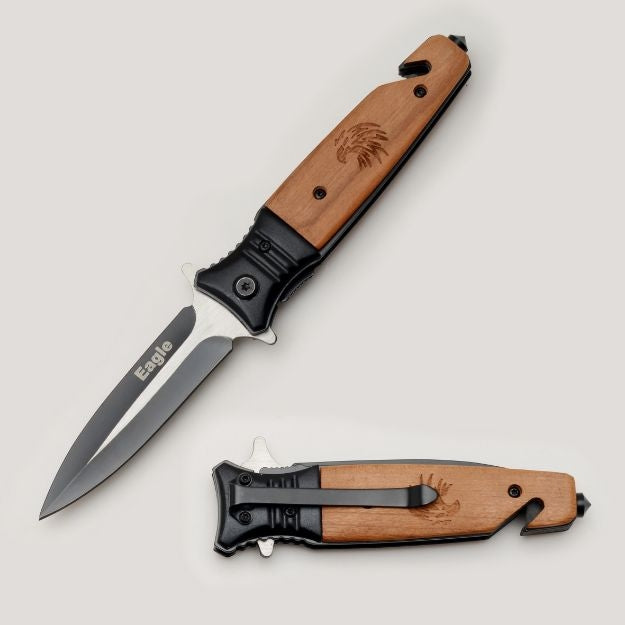 Snake Eye Tactical SE-846EA 8 Inch Spring Assisted Folding Knife Wood Handle Pocket Clip Knives Cutting Tools