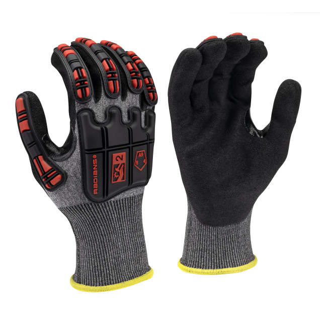 Radians RWG590 HPPE/Nickel Gold A9 Sandy Foam Nitrile Impact Cut Protection Glove